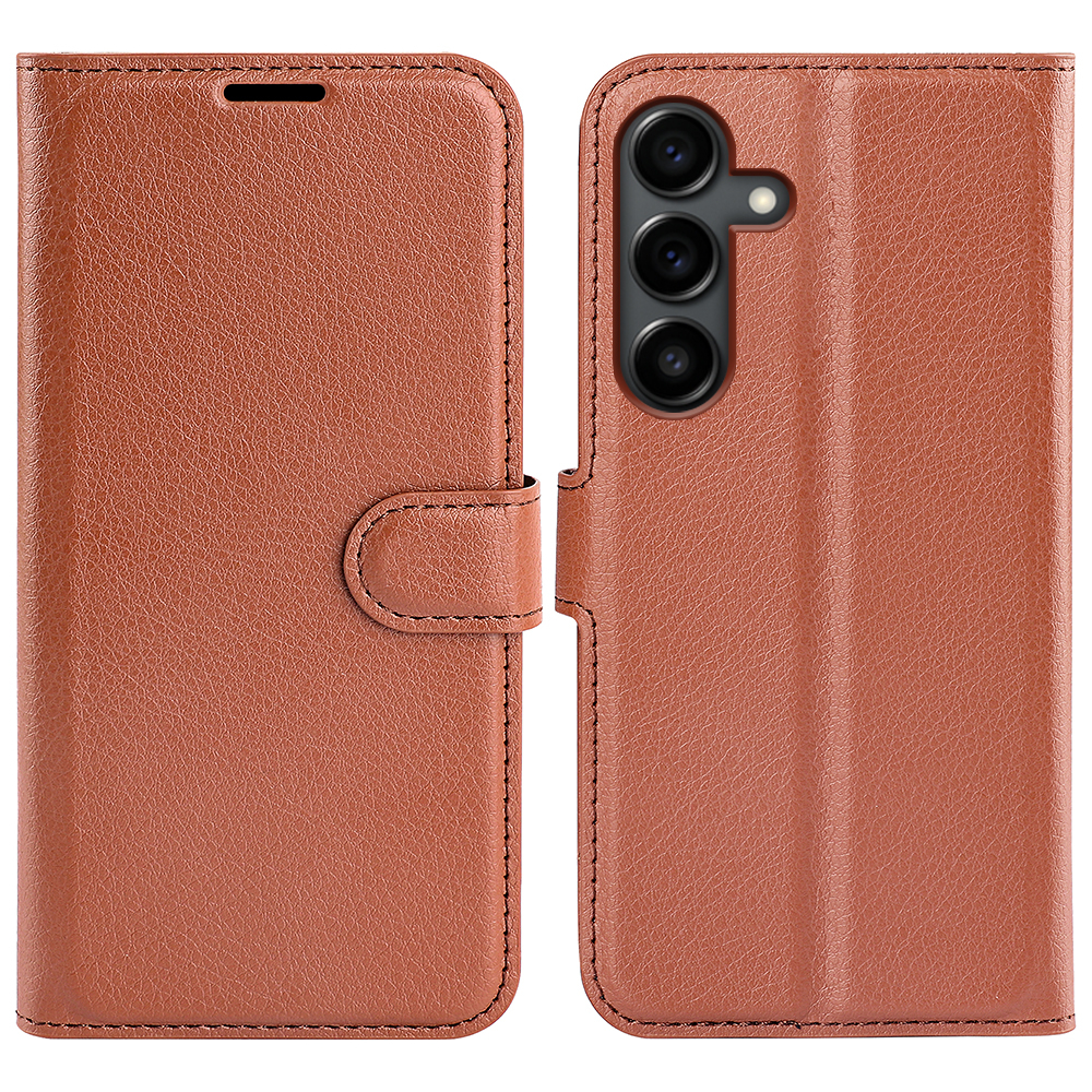 Samsung Galaxy S25 FE Leder Tasche Flip Cover Litchi Look - Braun