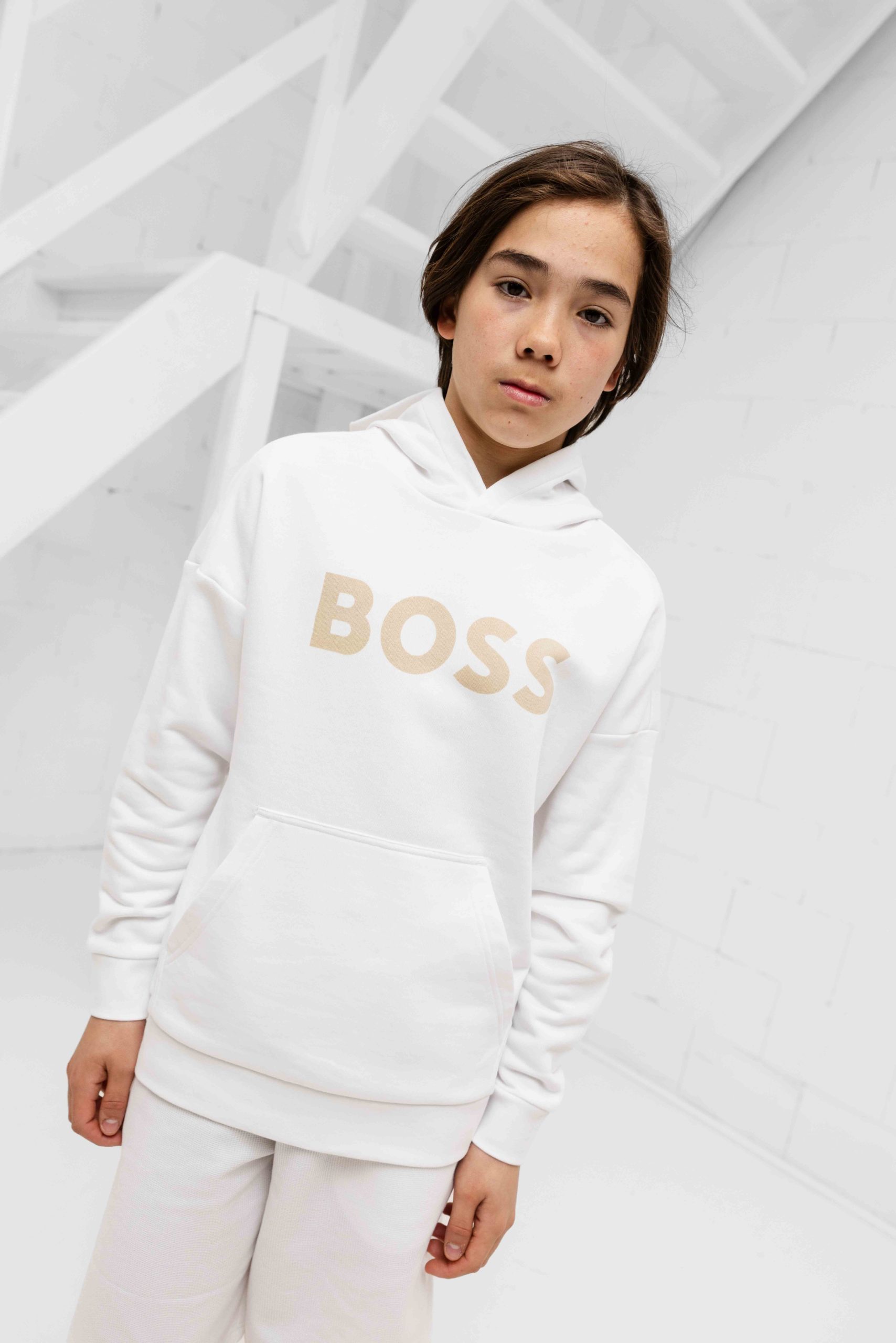 Hugo Boss Logo Hoodie Kids Wit