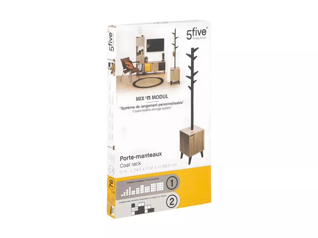 Porte Manteaux 8 Patères sur Caisson de rangement en Bois