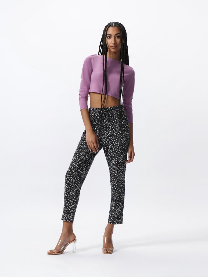 Calças fluidas com amarração - Heather Black