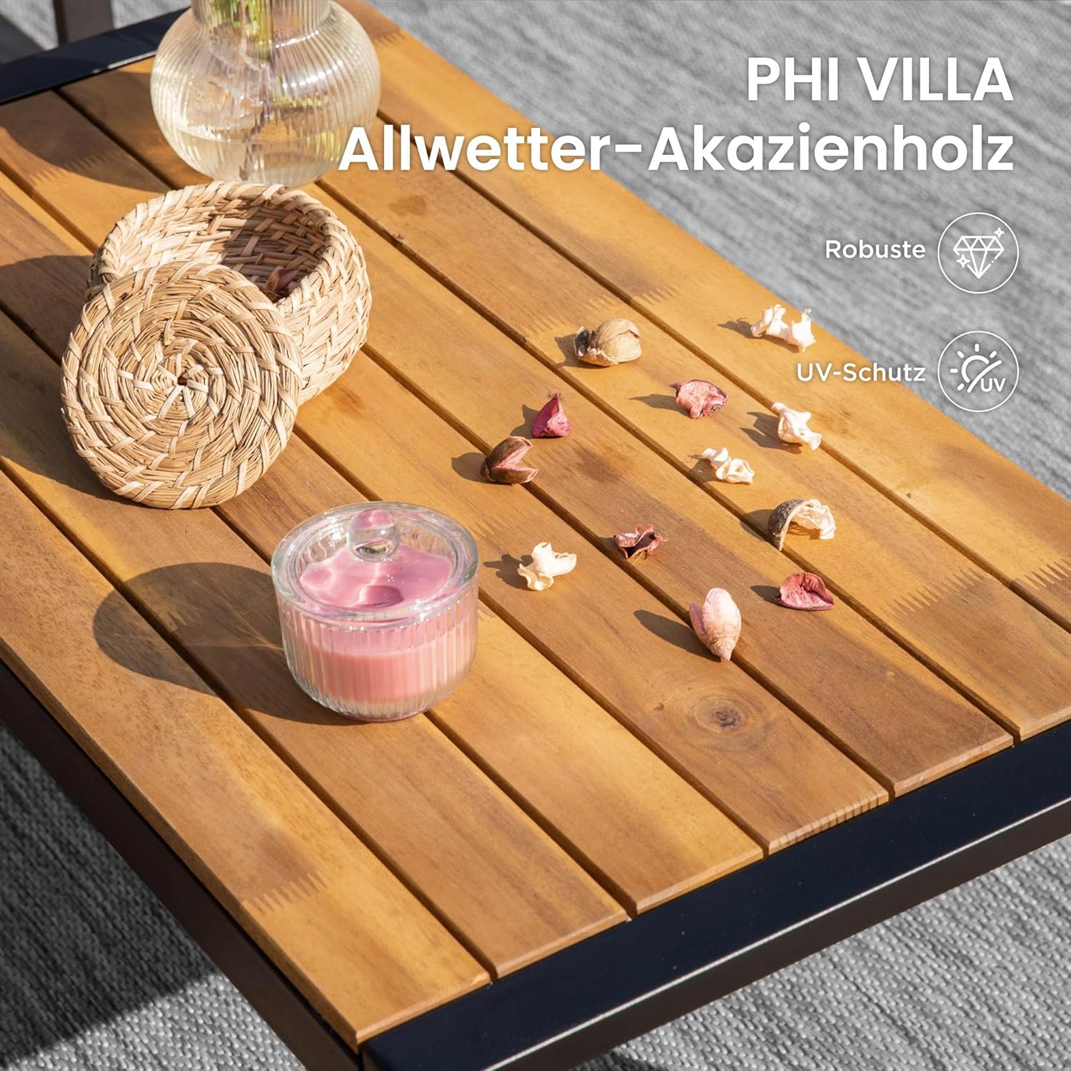 PHI VILLA Gartenmöbel Balkonmöbel Set mit 1 x 2-Sitzer Sofa, 2 x Sessel und 1 x Tisch, 4 Personen Outdoor Lounge Möbel Gartensofa. Wetterfest Rattan Balkon Lounge für Terrasse, Minzgrün und Gelb