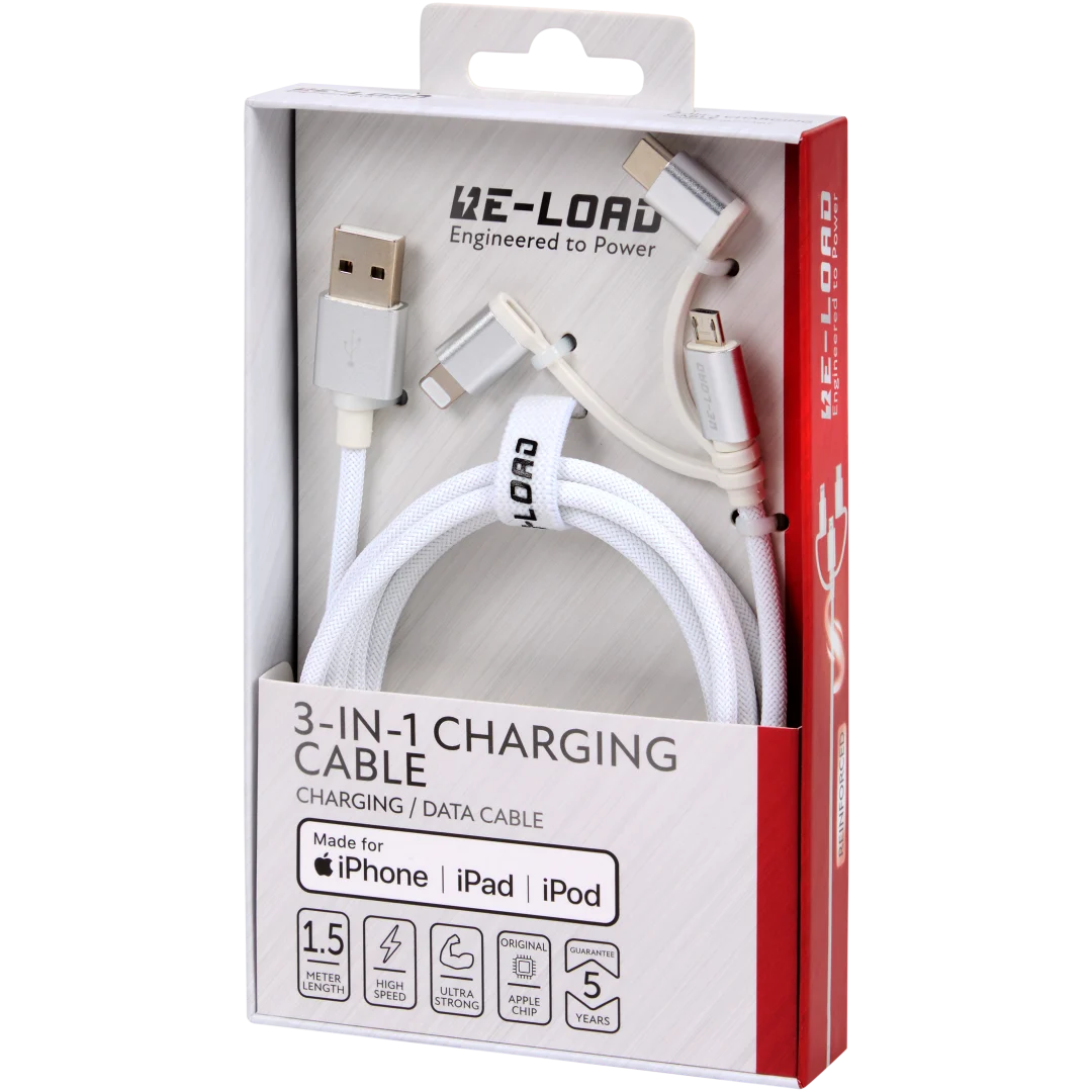 Re-load High Speed 3-in-1 laad- en datakabel 1,5 meter