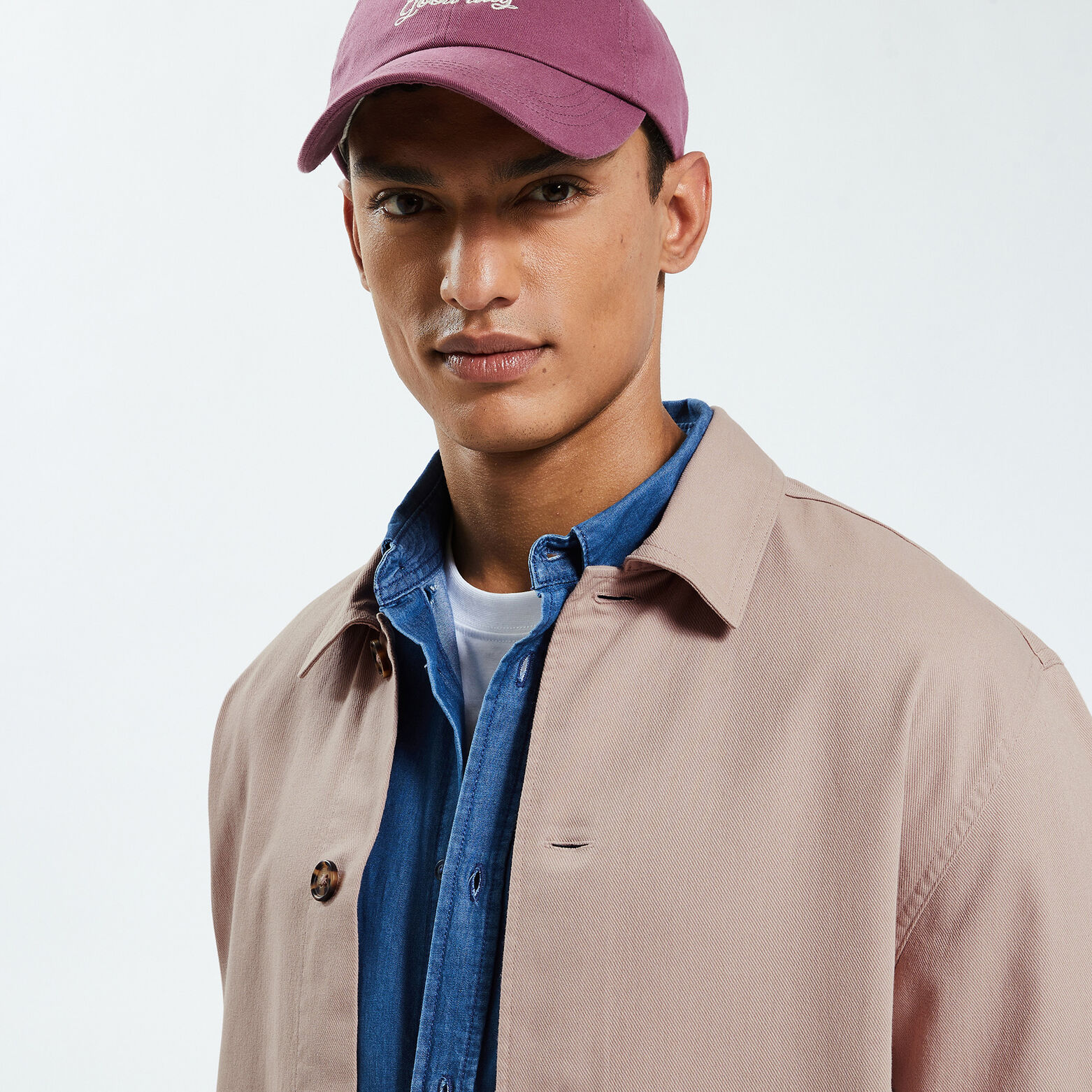 Surchemise regular unie coton recyclé twill Rose pâle