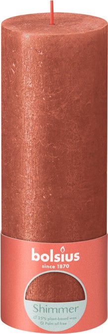 Bolsius stompkaars Rustiek Shimmer oranje 85 uur D 6,8 H 19 cm