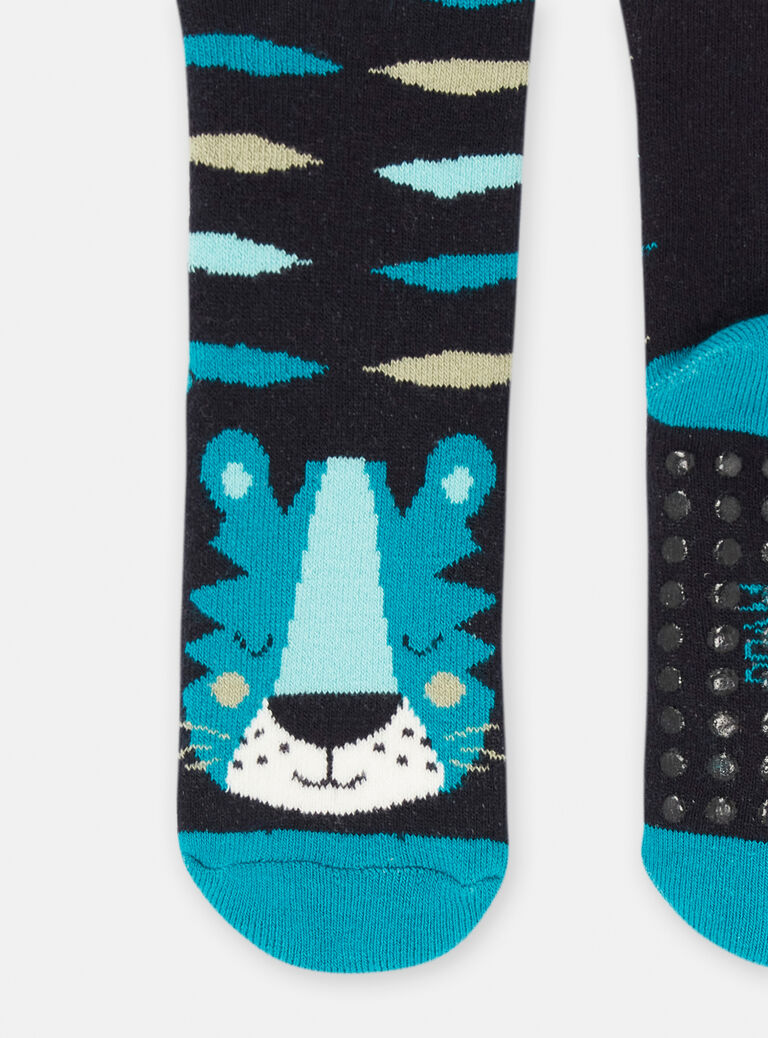 Chaussettes bleu ardoise imprimé tigre pour bébé garçon