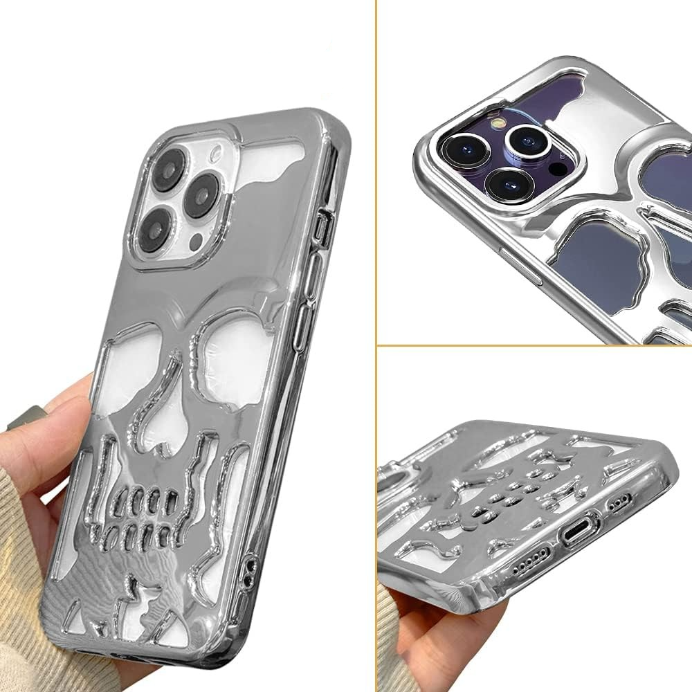 iPhone 13 Gummi Hülle Totenkopf Skull mit 3D Ausschnitt - Silber