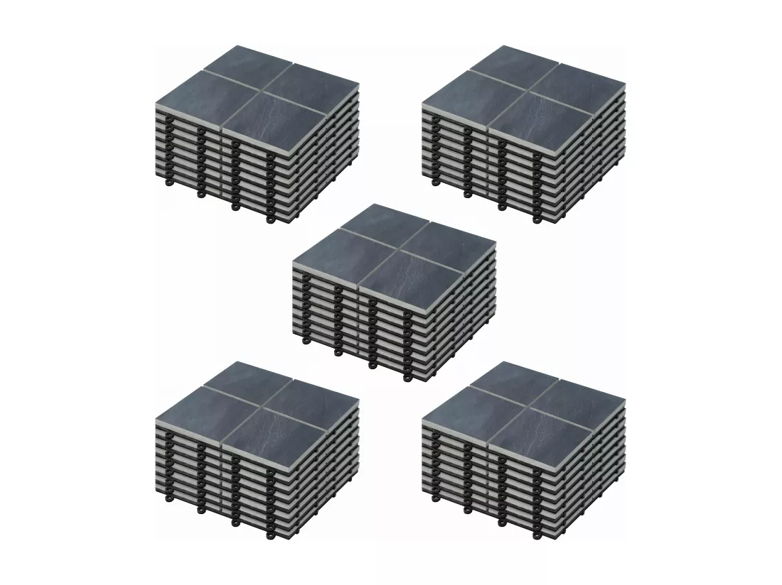 Lot de 40 dalles clipsables en pierre noir