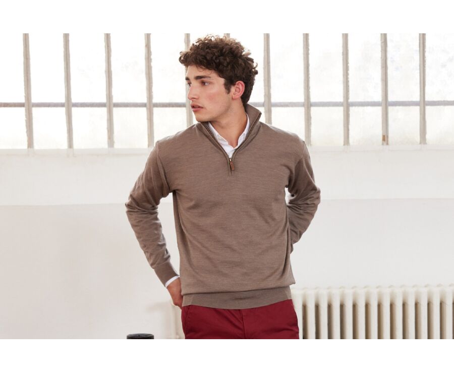 Pull col zippé homme Gris Taupe Chiné - VLARINOS