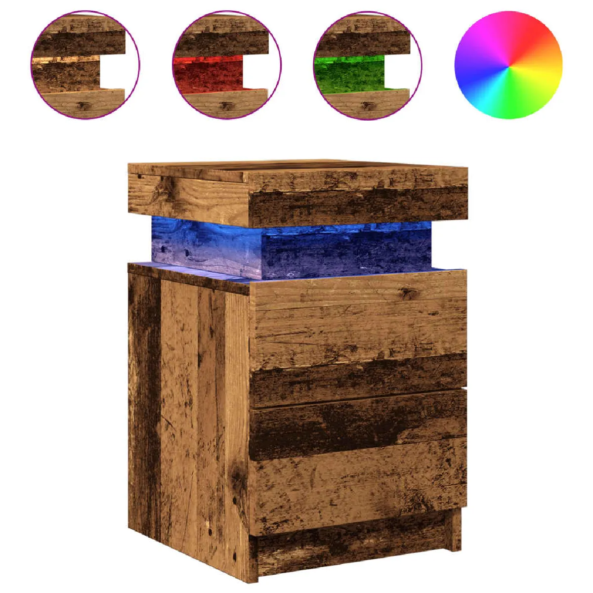 vidaXL Table de chevet avec LED - Vieux bois