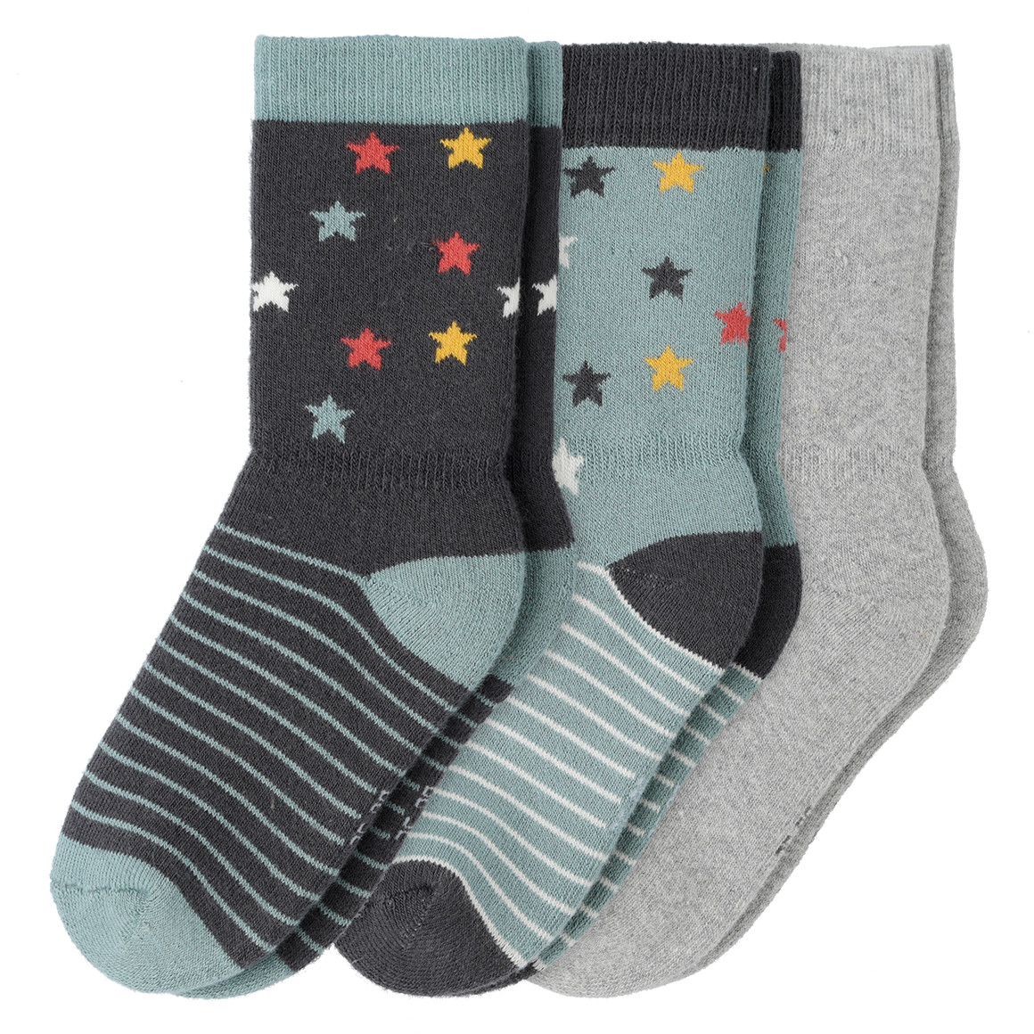 Topomini 3 Paar Baby Frottee-Socken im Set salbei / dunkelgrau / hellgrau