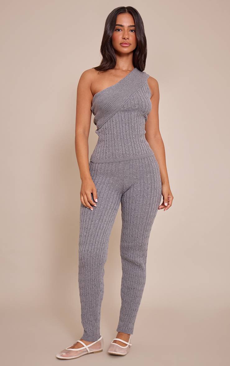 Gris Haut Asymétrique En Maille Torsadée Anthracite Petite