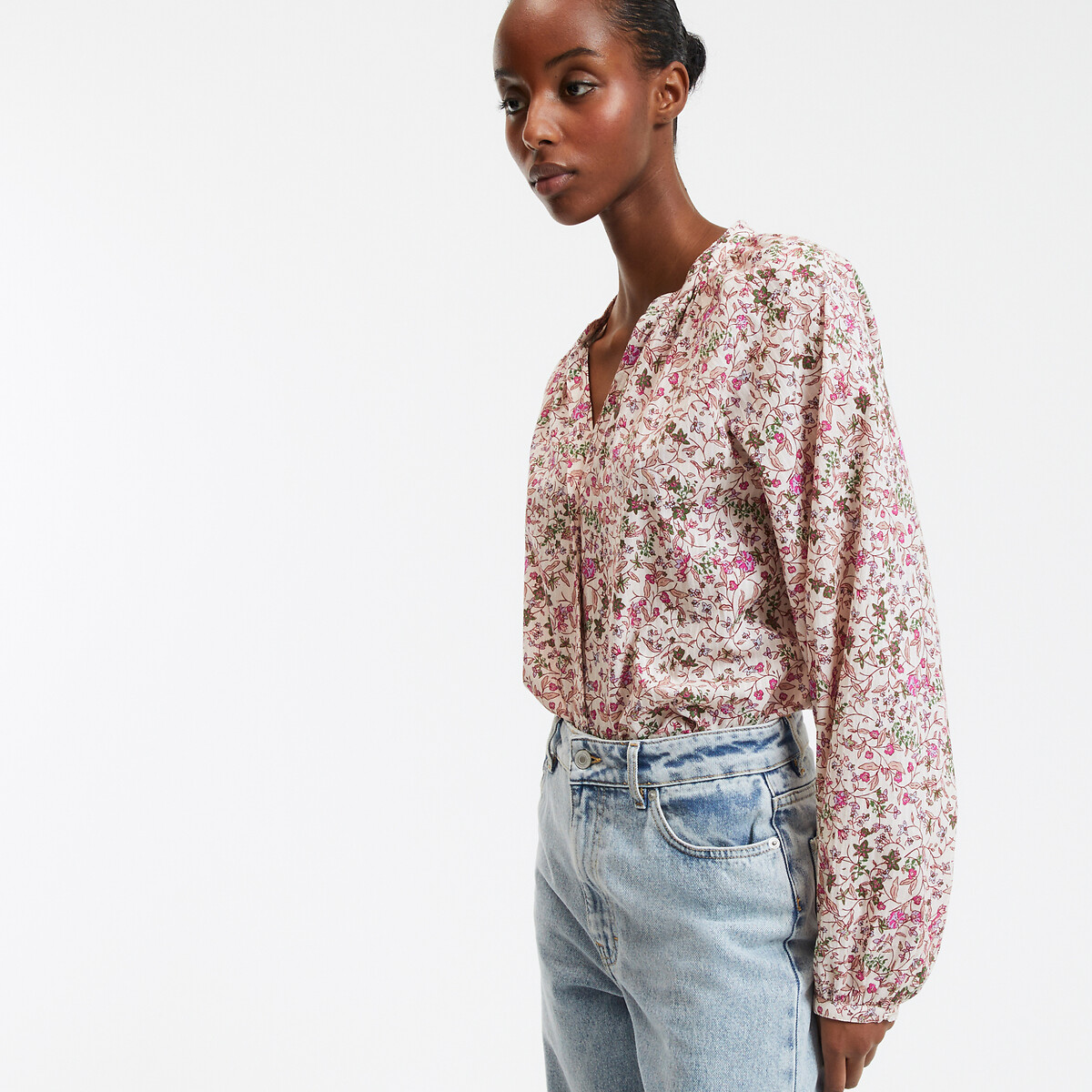COLEÇÃO LA REDOUTE<br>Blusa com decote redondo, estampa floral e mangas compridas