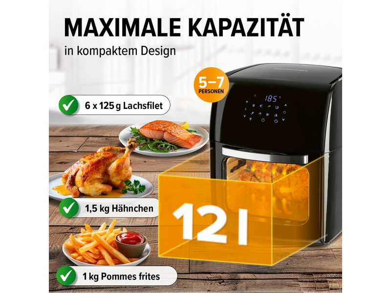GOURMETmaxx Heissluft-Fritteuse Digital 9in1 Schwarz Backofen, Grill und Fritteuse in einem Gerät
