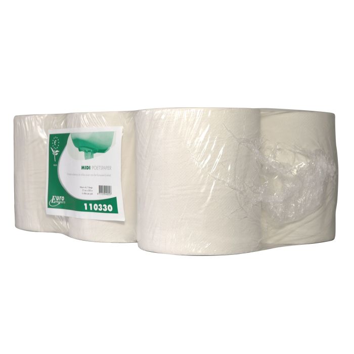 Midirollen 110330 6st wit 300meter poetspapier recycled naturel 1laags 6rollen ECO (110330)