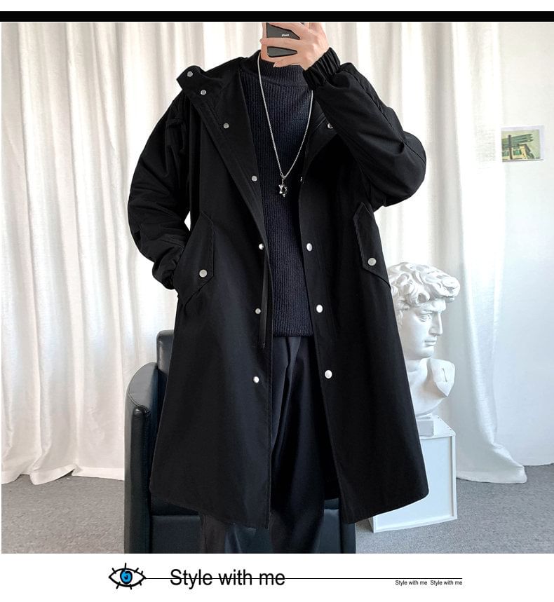 YIKES - Lange trenchcoat met capuchon en knoopsluiting