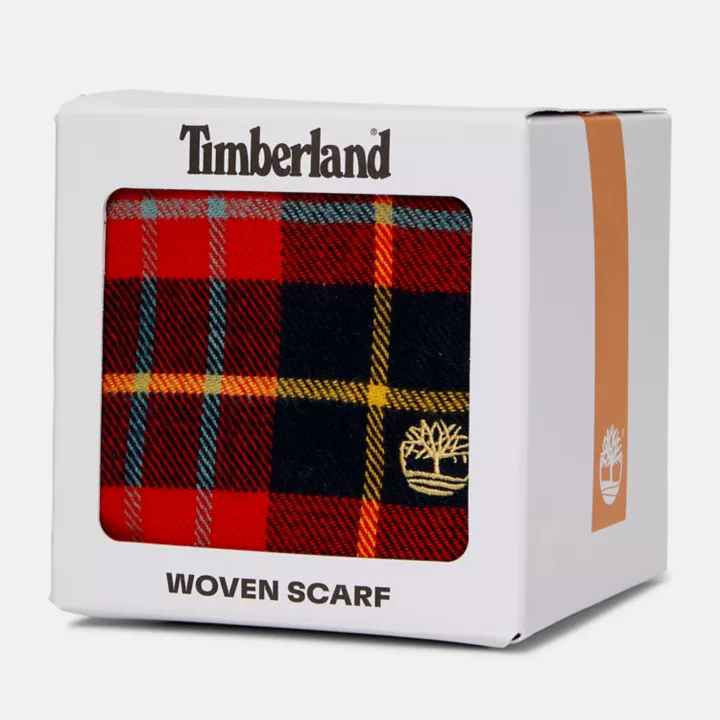 Cachecol xadrez Cape Neddick para homem, na cor vermelha, com caixa de presente.