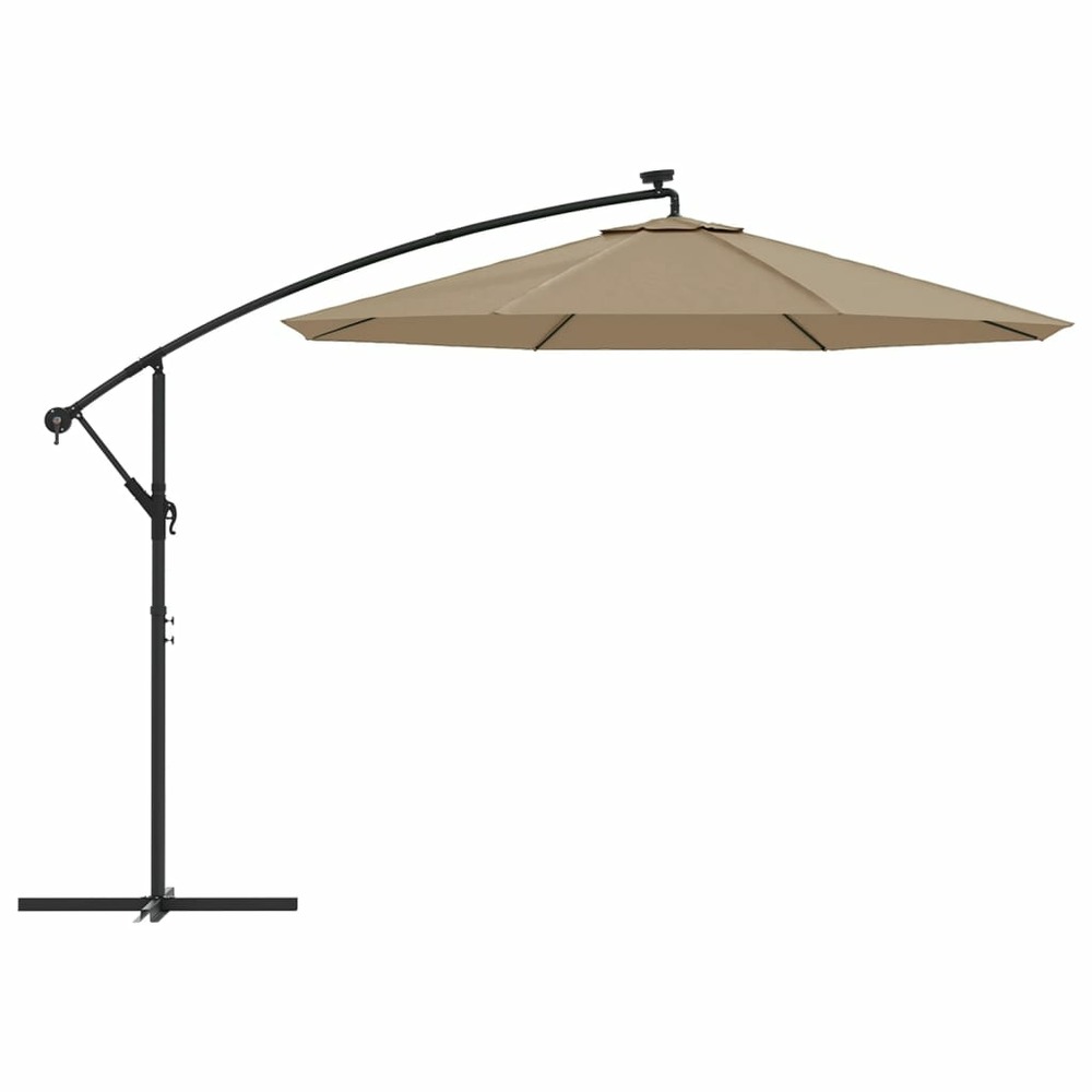 Parasol meuble de jardin en porte-à-faux led et mât en acier 300 cm taupe