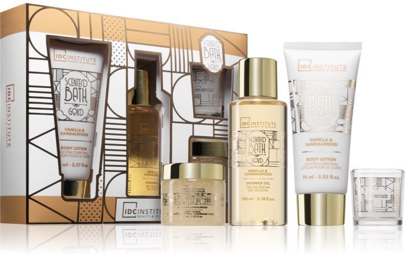 IDC Institute - Scented Bath Gold - Wellness Geschenkset - Douchegel 100ml - Bodylotion 70ml - Body Scrub 60ml