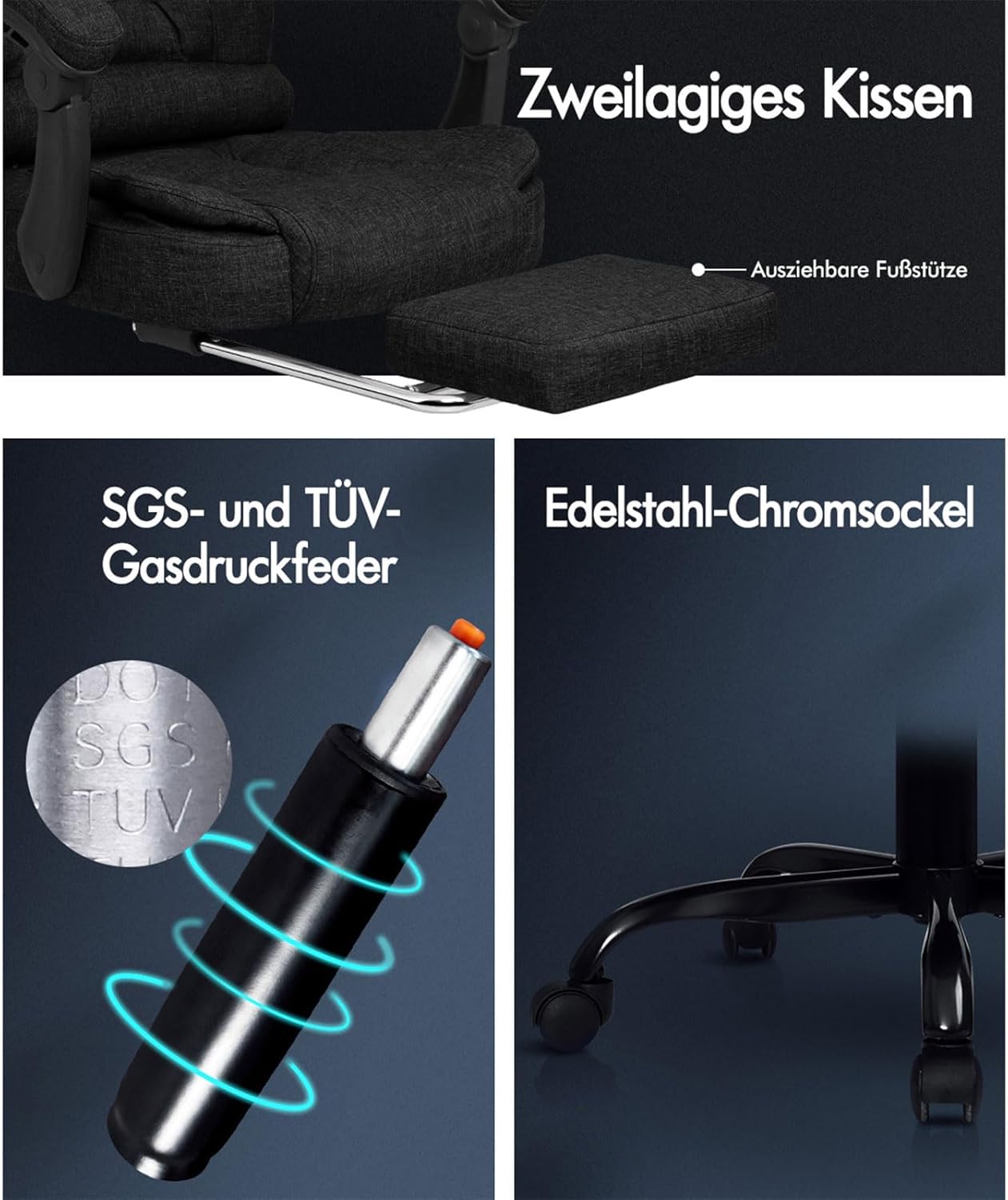 ALFORDSON Chair Bürostuhl, Computer-Schreibtischstuhl, Gaming-Drehstuhl für Computer-Arbeitstisch, ergonomisches Hochlehnerkissen, Lordosenstütze mit Rollen, Leinen, Schwarz