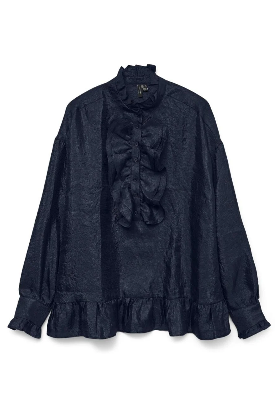 Vero Moda Snfrida Ls Frill Blouse Sb8 4764198 navy blazer