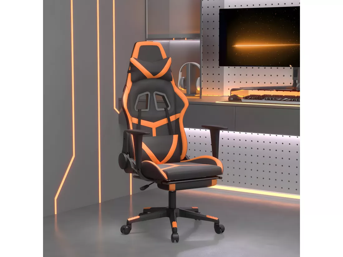 Chaise de jeu avec repose-pied Noir et orange Similicuir