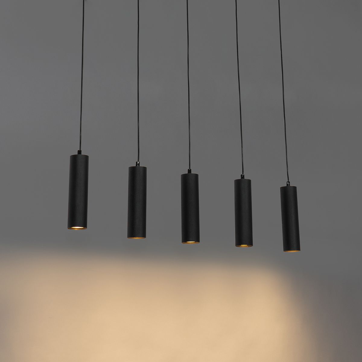 Moderne hanglamp zwart met hout 5-lichts - Jeana