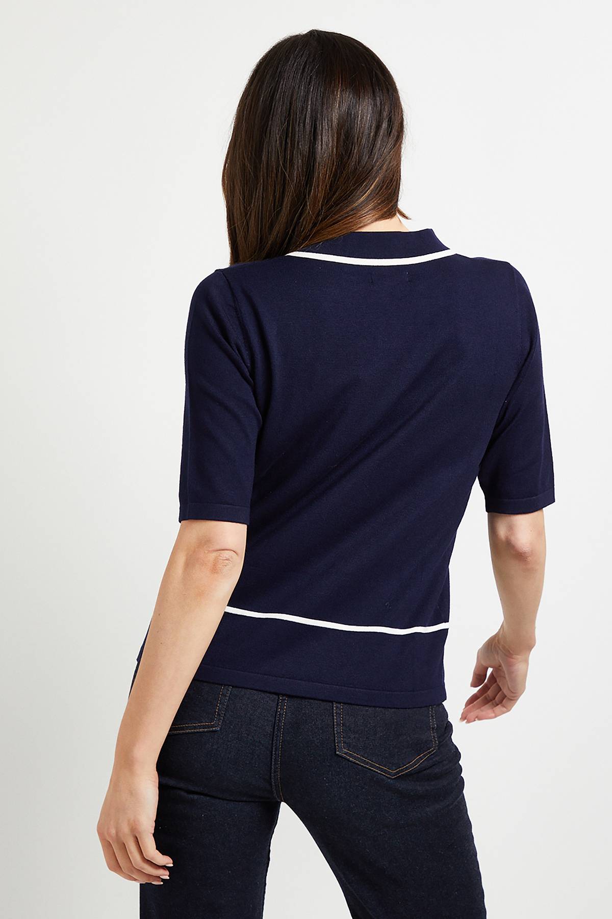 Wallis T-shirt Tricoté À Col Avec Liserés Contrastés