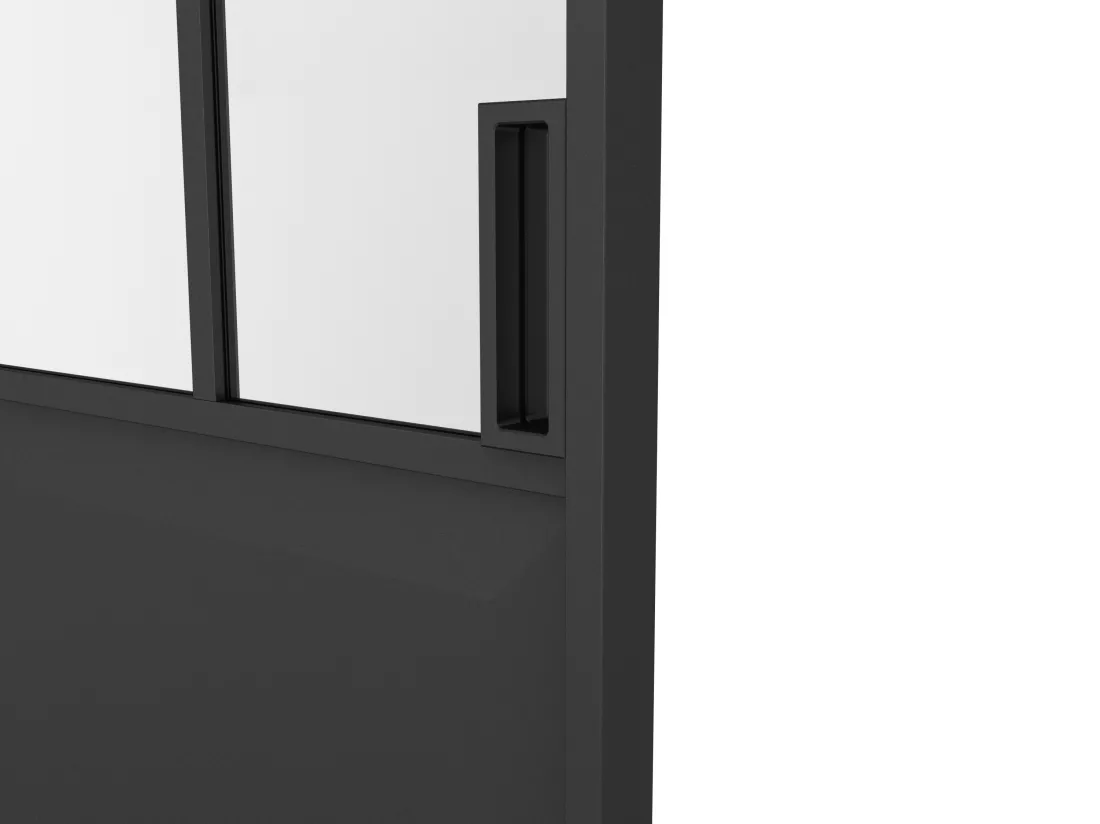 Porte coulissante double atelier avec système à galandage - Noir et verre trempé dépoli - 2 x H205 x L73 cm - ARTISTO II