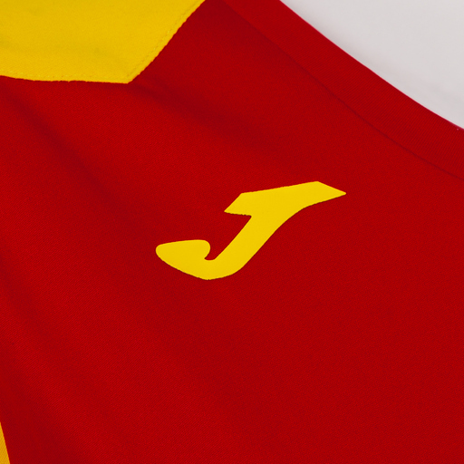 Camiseta Joma Record II de manga curta, vermelha e amarela.