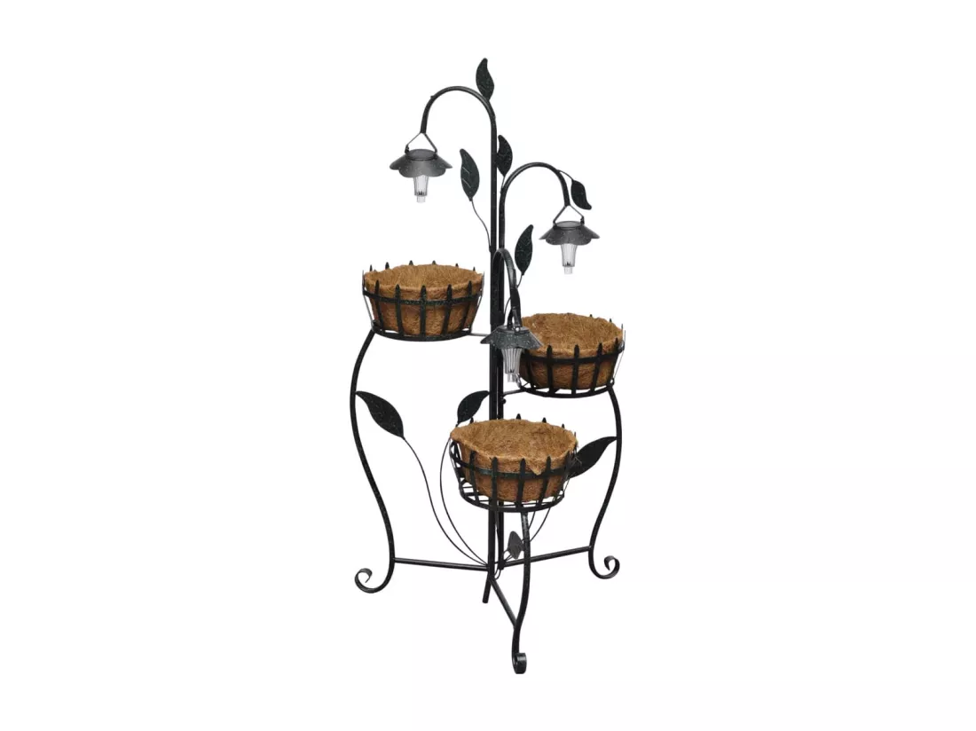 Panier à fleurs suspendu en fibre de coco avec LED solaire