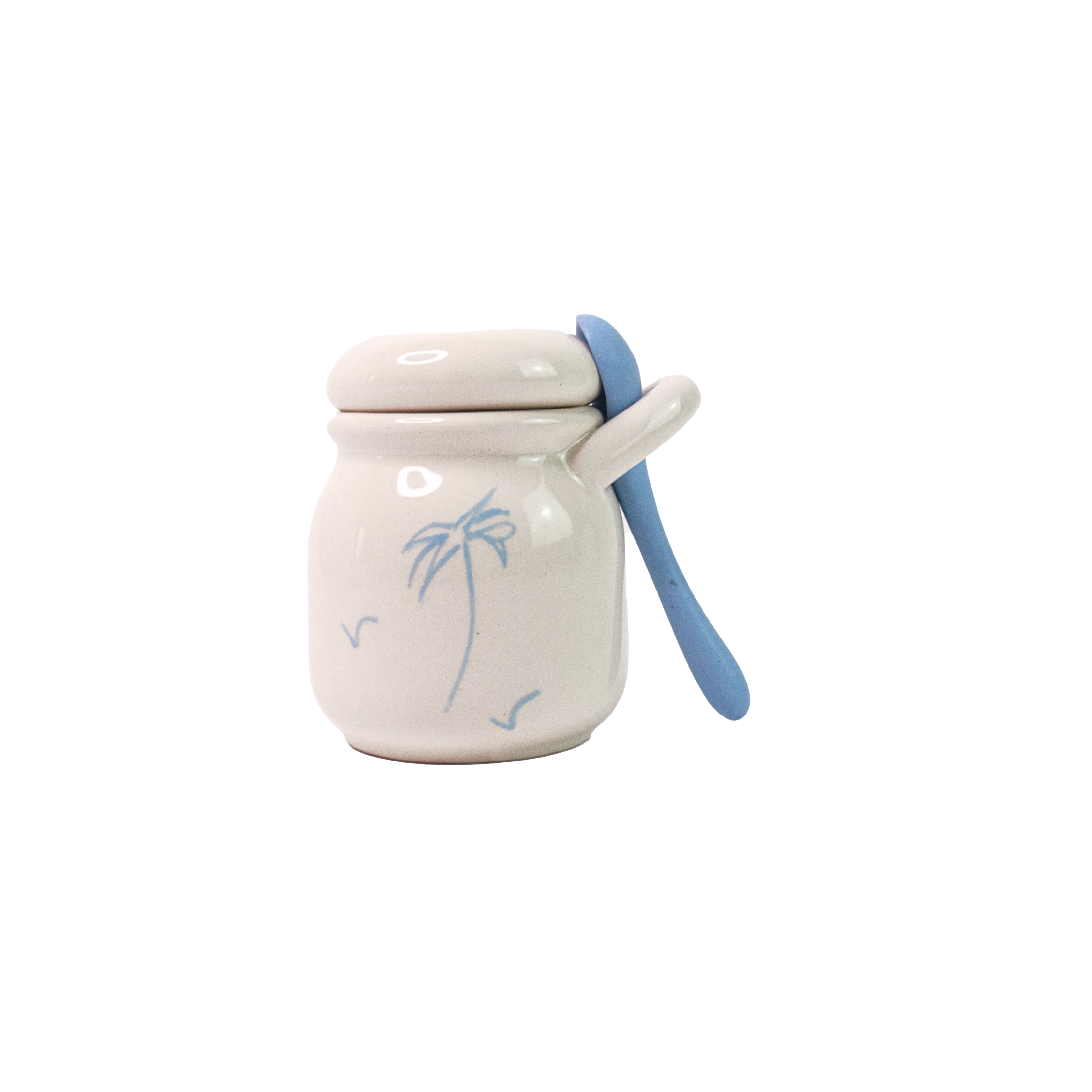 Pot et cuillère en céramique « La vie est une plage » (lot de 2)