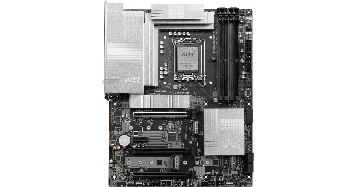 MSIPRO Z890-P WIFI socket 1851 moederbord  (Zwart/zilver, RAID, 5Gb-LAN, Wi-Fi 7, BT, Sound, ATX)