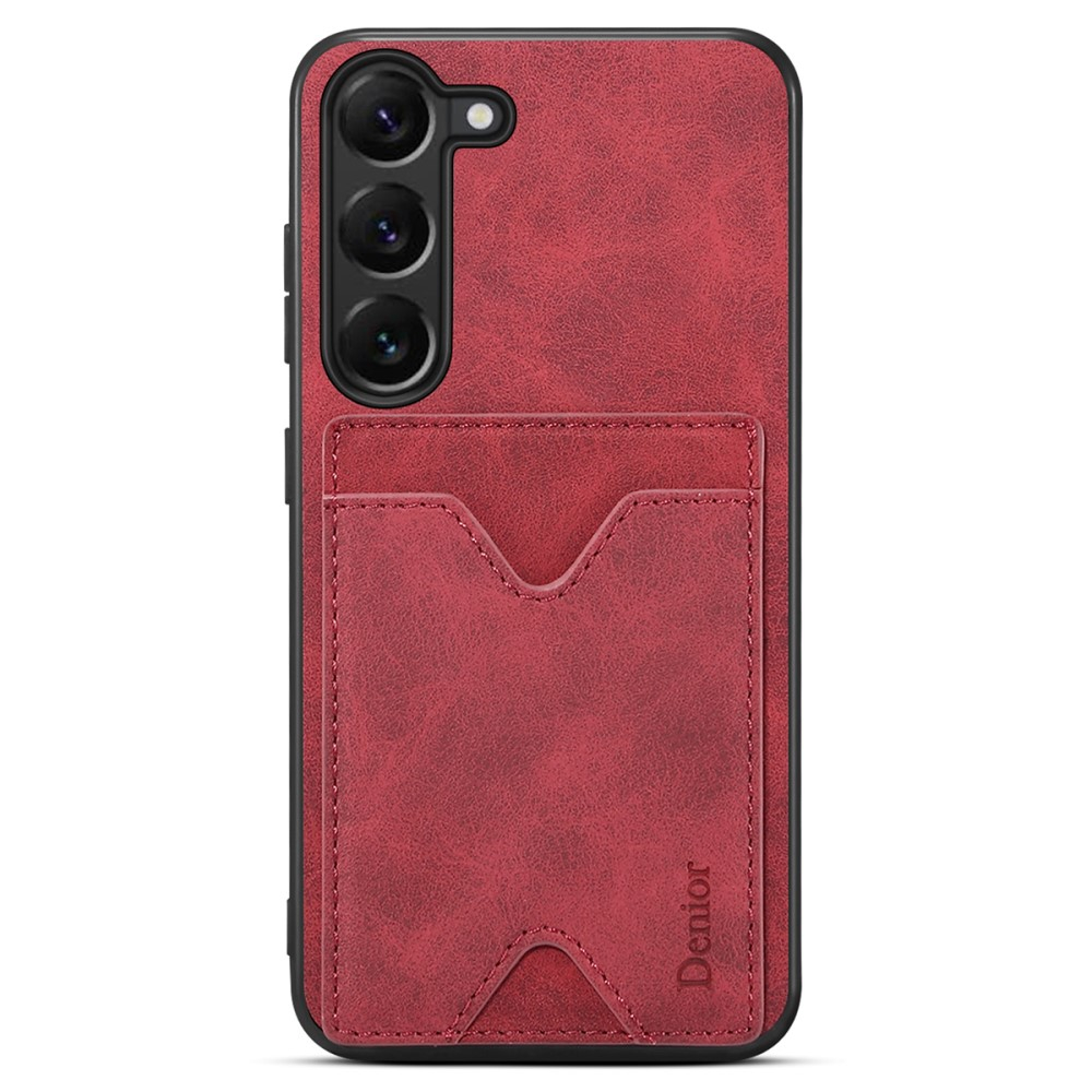 Samsung Galaxy S24 Hybrid Leder Hülle mit Magnetischem Kartenfach   Kickstand Aufsteller - Rot