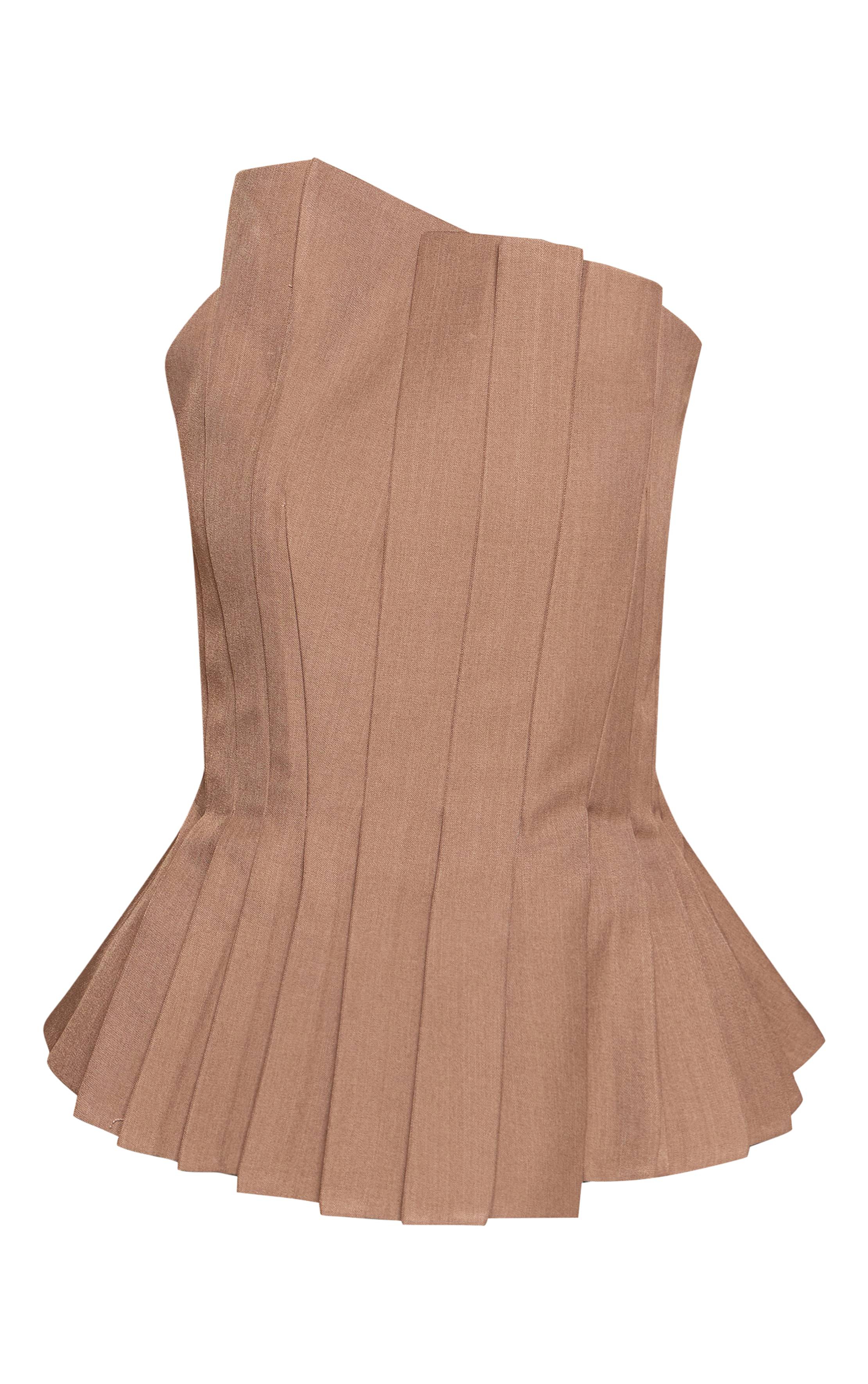 Taupe Haut Bandeau Asymétrique Plissé Petite