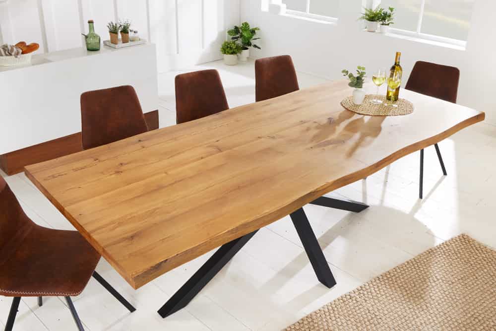 Design Esstisch GALAXIE 200cm natur Eiche Massivholz Sterngestell Baumkante