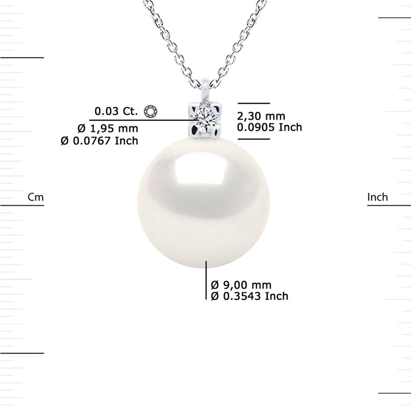 Collier Joaillerie 0,02 Cts - Véritable Perle de Culture d'Eau Douce Ronde 10-11 mm - Qualité AAA+ - Blanc Naturel - Or Blanc