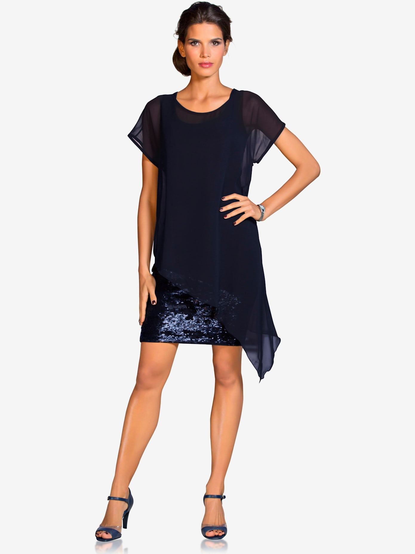 Robe de cocktail jupe devant avec paillettes