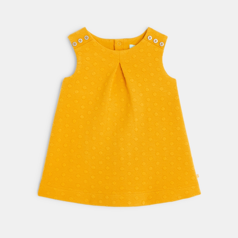 Robe chasuble gaufrée effet pois jaune bébé fille