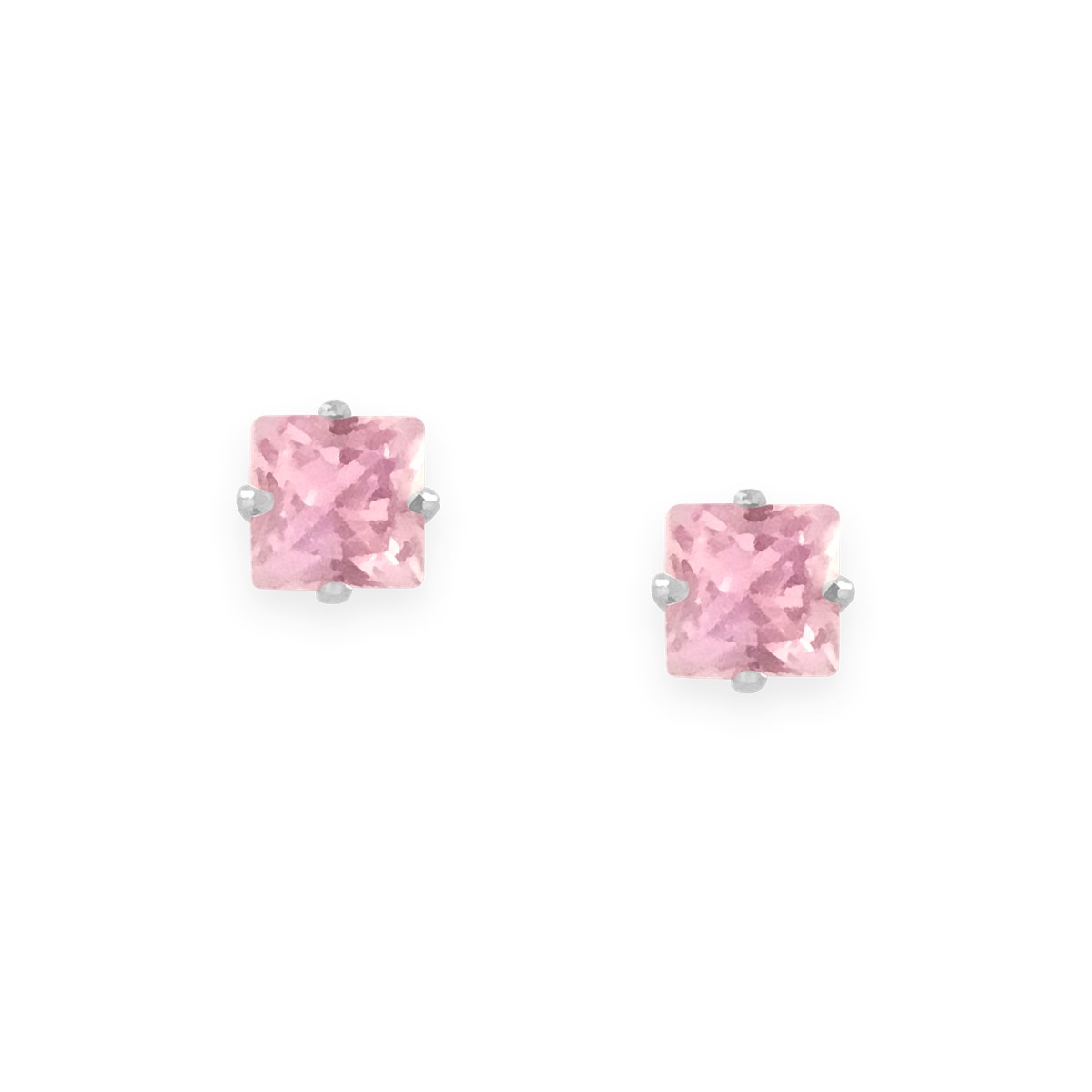 Boucles d'oreilles en acier argenté avec Oxyde de Zirconium carré teinté rose