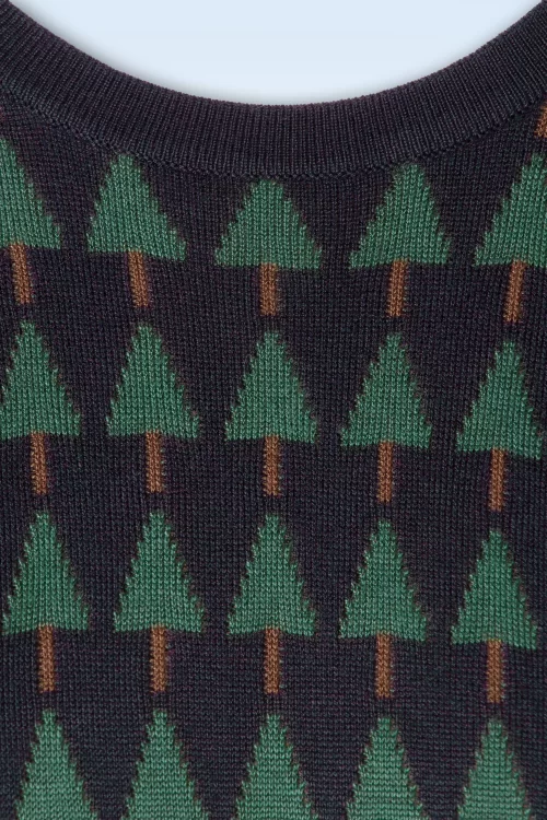 Banned Retro Merry holiday tree trui in marineblauw