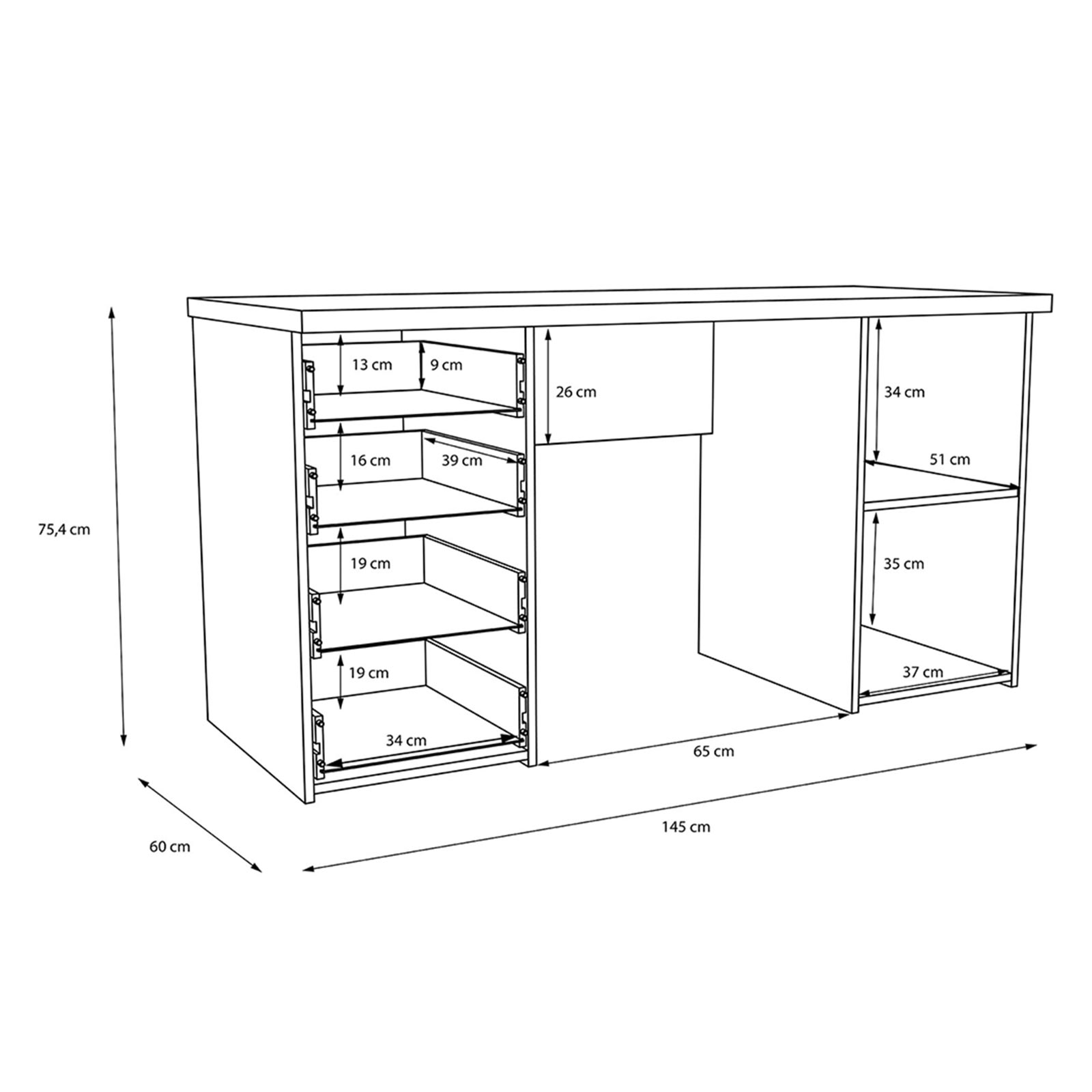 Schreibtisch - Eiche-grau - 145 cm breit