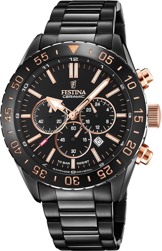 Festina - Herenchronograaf - Zilver - Roestvrij Staal - Zwarte Wijzerplaat