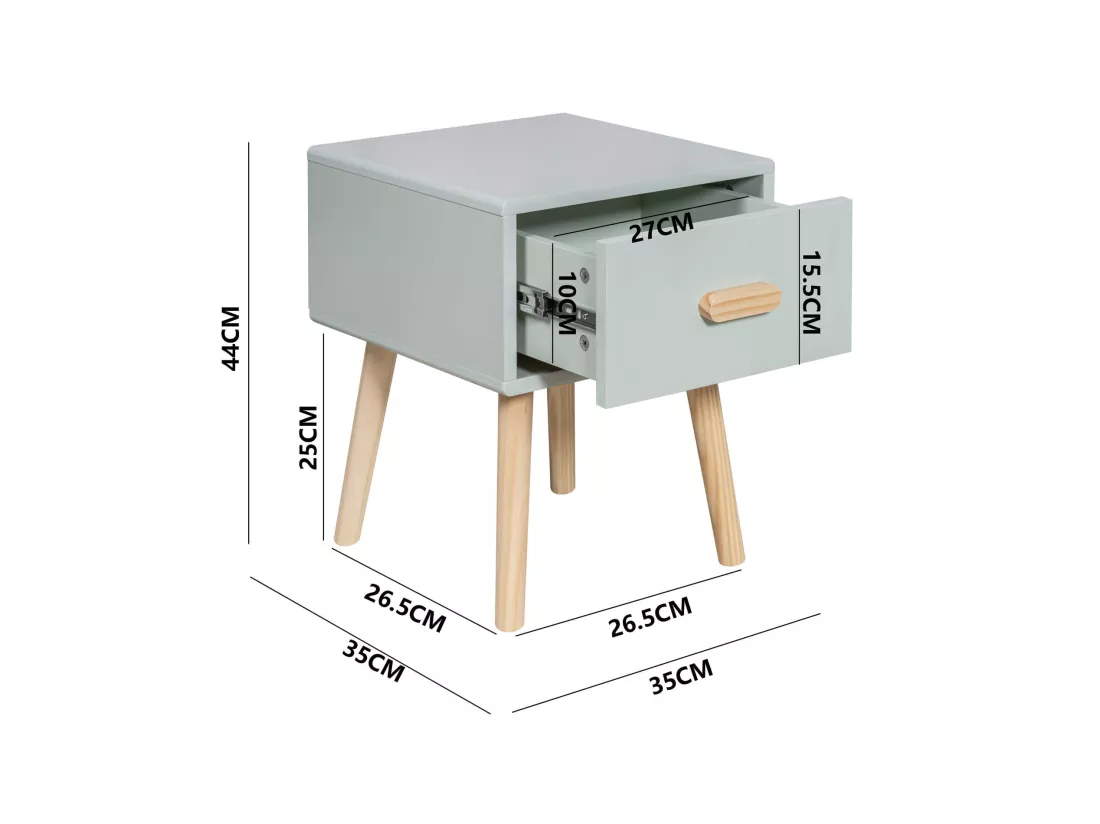 Table de chevet Mobili Rebecca Picea 44x35x35 MDF Pin Vert d'Eau Marron Scandinave Partiellement Assemblé