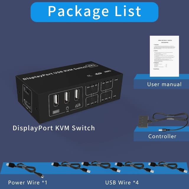 NÖRDIC KVM Switch 4 PC til 1 DisplayPort 1.2 4K 60Hz og 4x USB HDCP 2.2