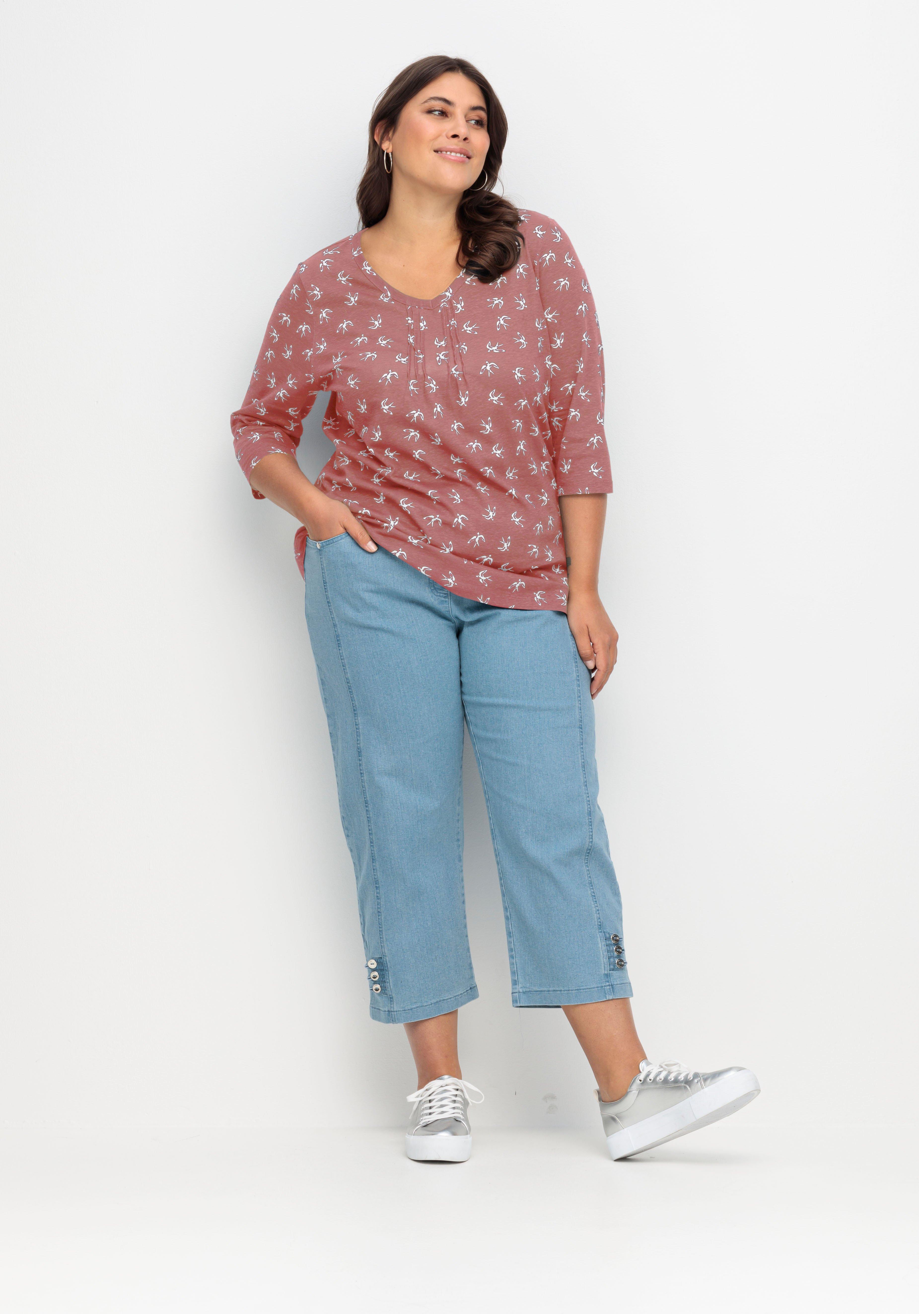 3/4-Arm-Shirt in leichter A-Linie, mit Schwalbenprint