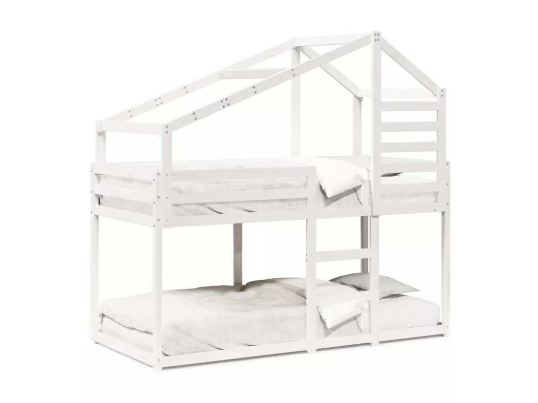 Lit superposé avec toit blanc 80x200 cm bois massif de pin