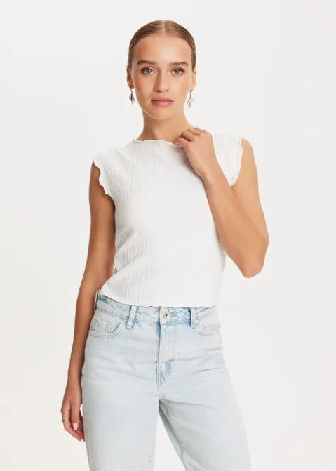 Mouwloze top met structuur wit (WIT)