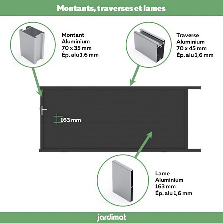 Portail Jardimat coulissant aluminium Alpes noir - 400 x h.160 cm