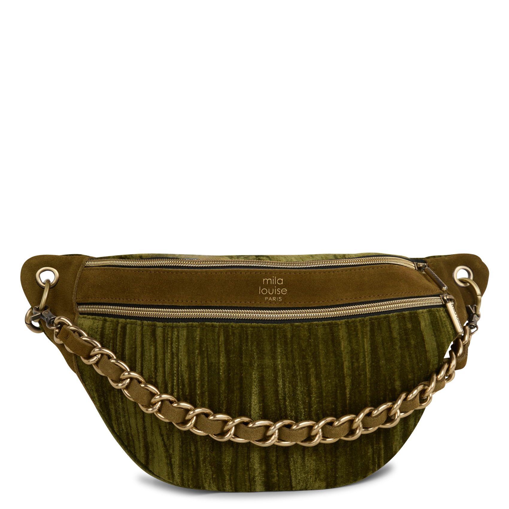 PETRA - Sac banane en cuir velours | Kaki