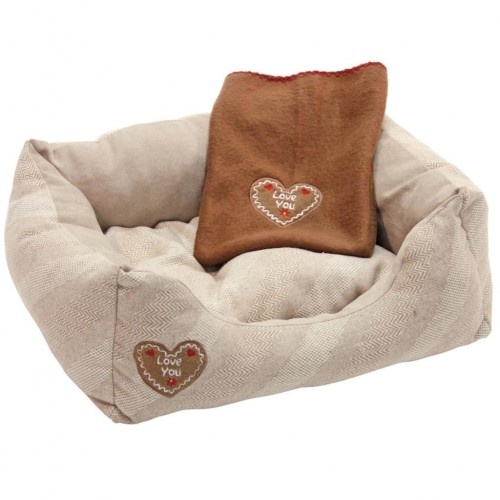 Cama de algodão bege para cães Love You.